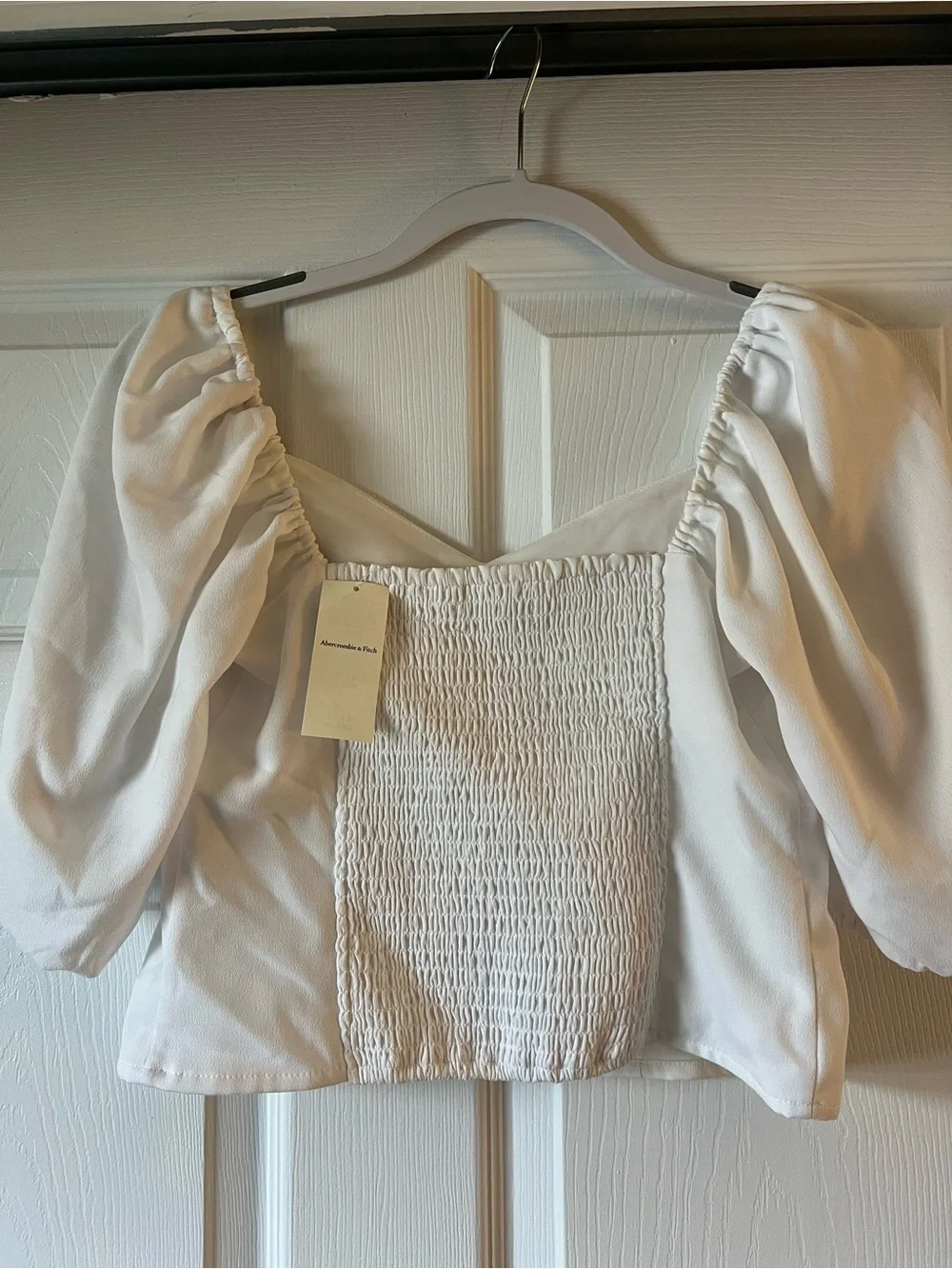 Abercrombie & Fitch White Puff Sleeve Square Neck Blouse